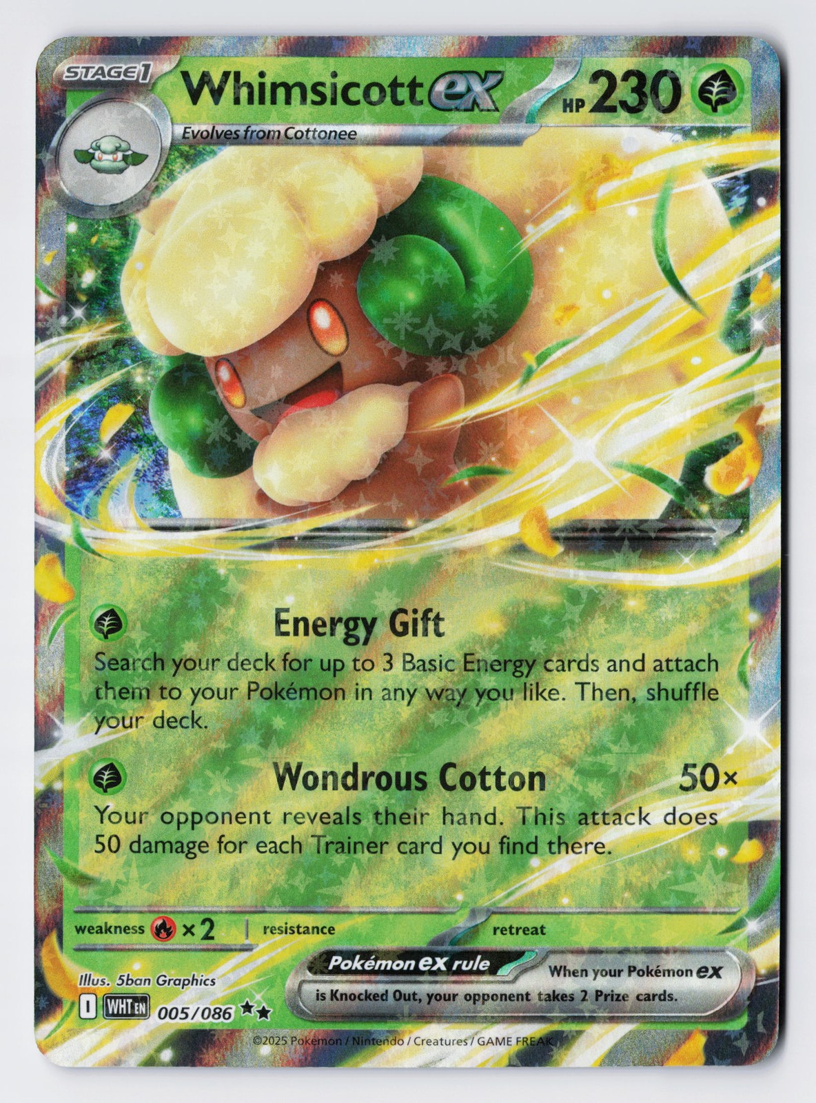 Whimsicott ex 005/086 - Pokemon TCG White Flare Double Rare Holo Foil NM