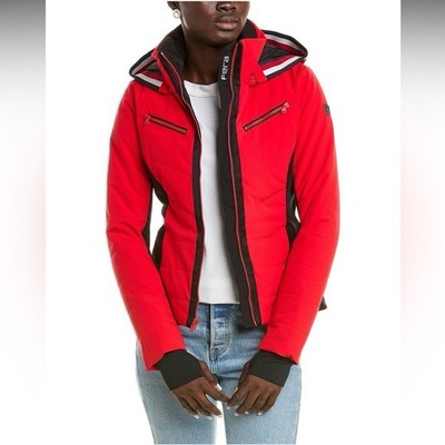 NEW Fera Red and Black Ski Jacket Parka with Hood and Weather-Resistant Fabric