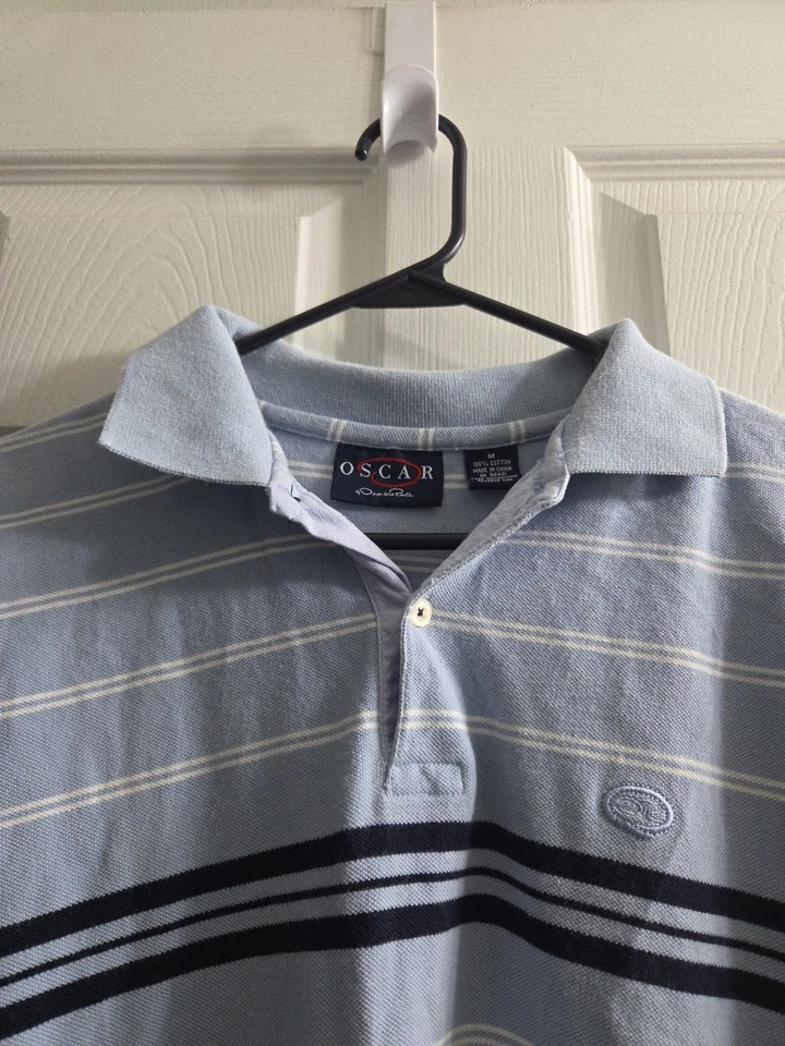 Oscar by Oscar de La Renta Para Hombres Azul Blanco Rayas Polo Manga Corta Med Foto 3 de 4