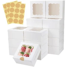 Colovis 30 Pcs White Bakery Boxes with Window, 6 X 6 X 3 Inches, White Paperb...