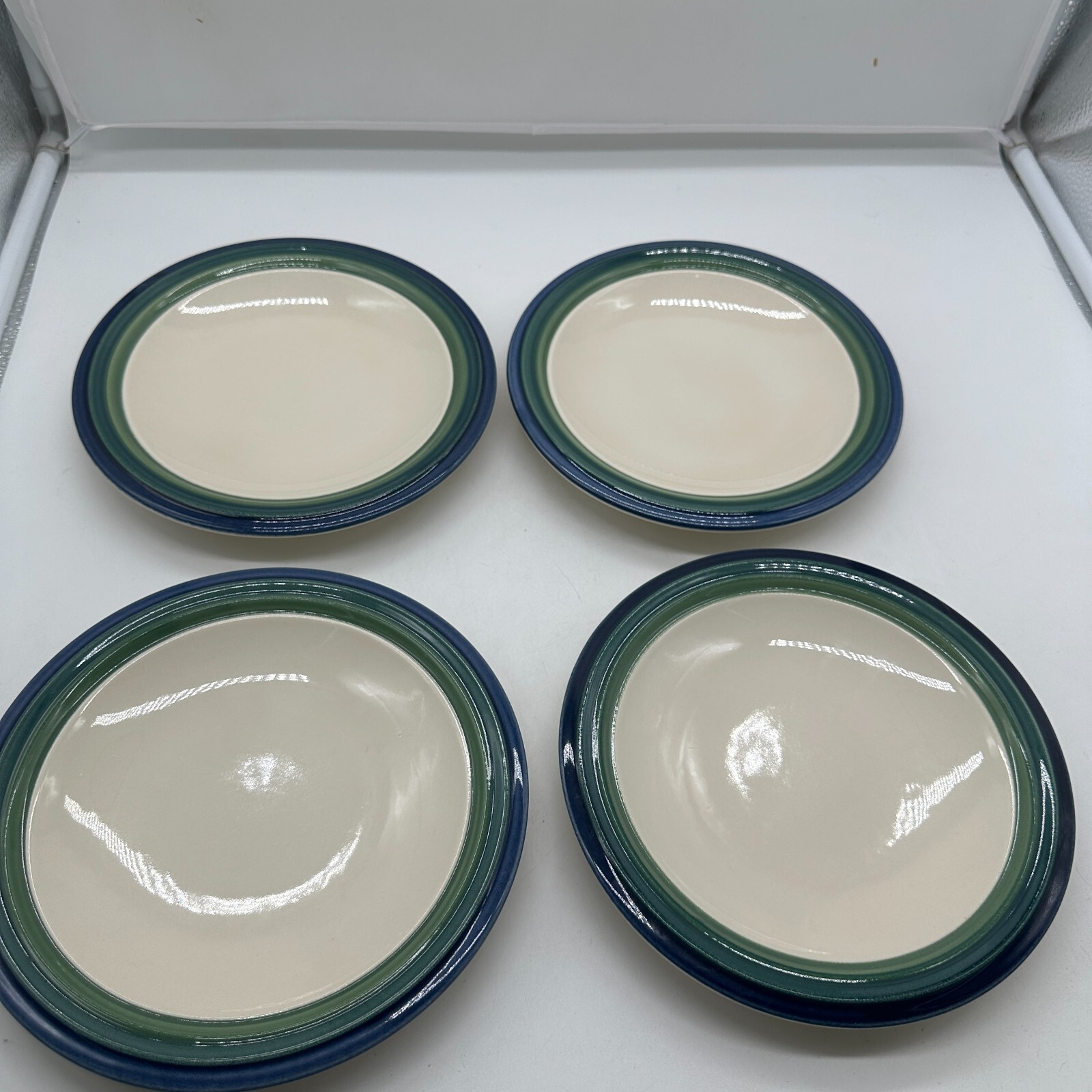 Pfaltzgraff Set Of 4 Ocean Breeze Salad Plates 8” Green Blue Rim USA