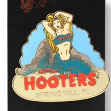 HOOTERS SEXY BLONDE MERMAID GIRL IN SEA SPRING HILL FLORIDA FL LABEL PIN