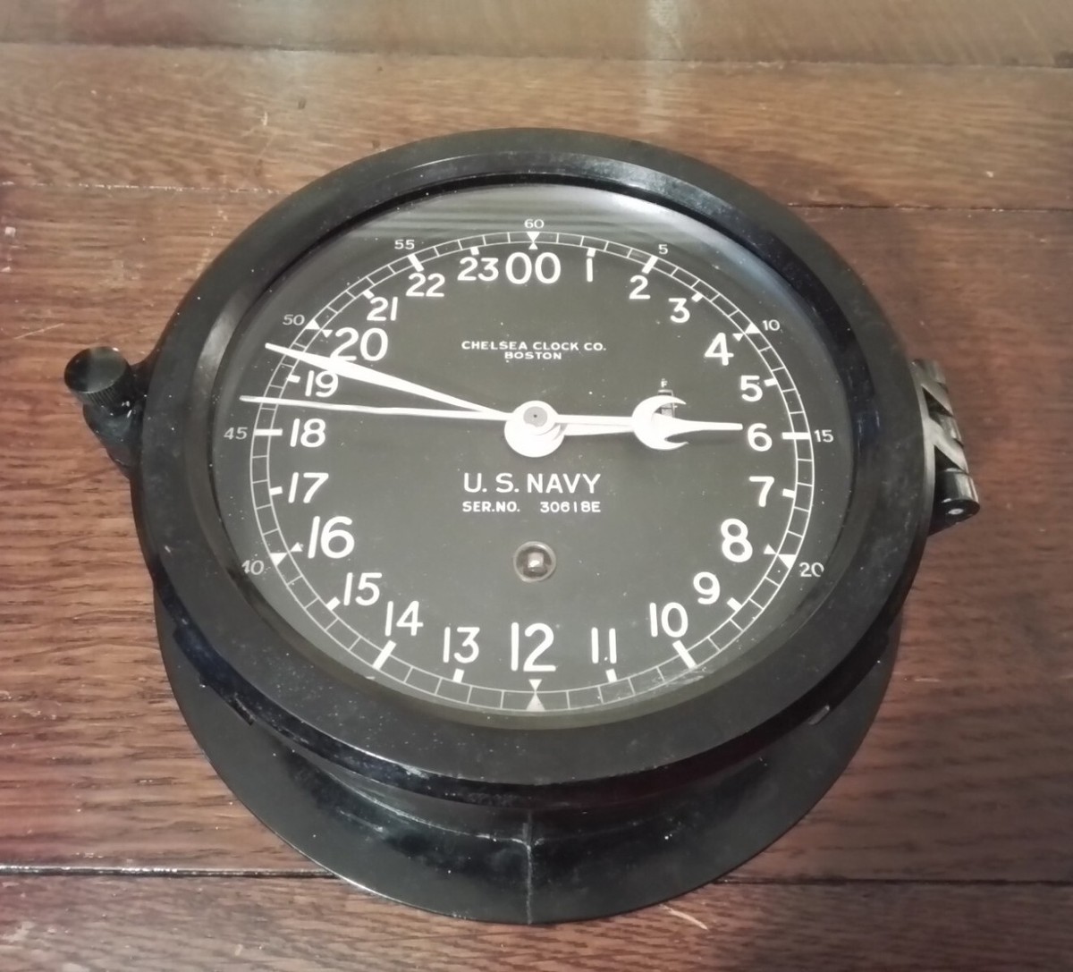 Chelsea Clock co Boston U.S. Navy 24h WW2 Ship Clock Made In