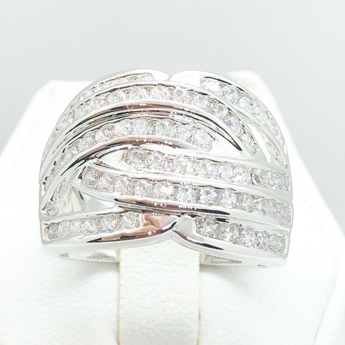 Anillo de compromiso enchapado en oro amarillo blanco R1427 para mujer de moda joyería - Imagen 6 de 8