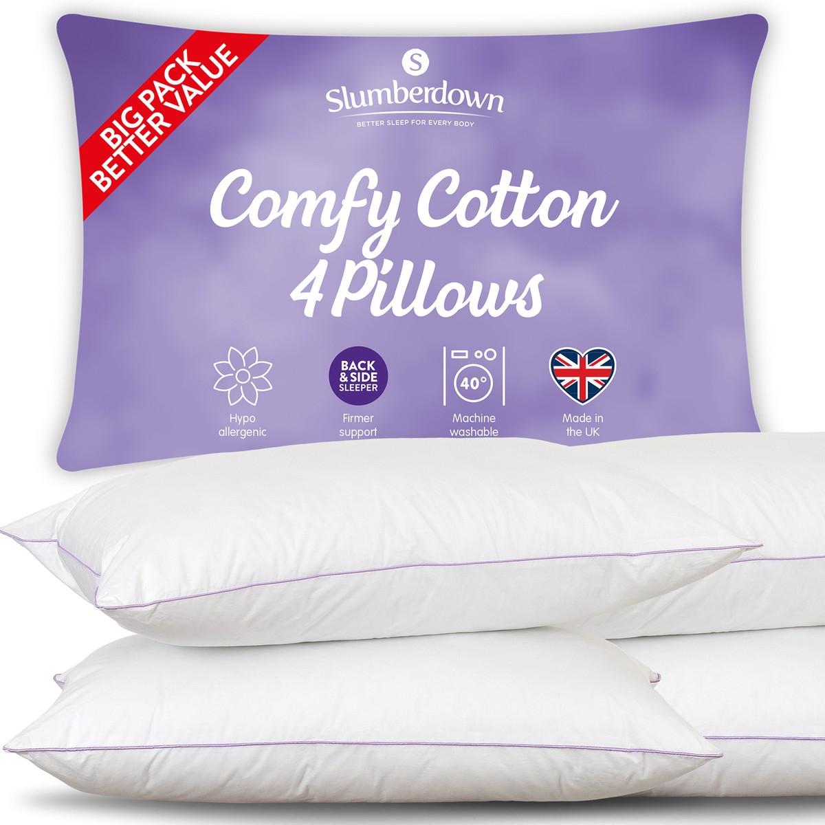 Pillow Pack Comfy Cotton Firm Support by Slumberdown UK
