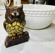 Vintage 1970s Owl Coin Bank Ceramic Hand Painted Retro Piggy Bank Brown