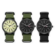 Men's Tactical Military Nylon Band Quartz Date Wrist Watch Luminous 24-Hour Dial