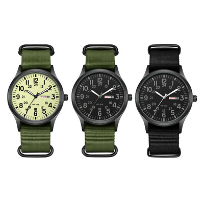 #ad Men#x27;s Tactical Military Nylon Band Quartz Date Wrist Watch Luminous 24 Hour Dial $17.99
