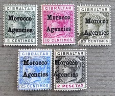Great Britain Offices in Morocco 1-4, 8 / 1898 Overprinted Stamps / Used & MH