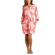 Linea Donatella Women's Printed 3/4-Sleeve Robe - Coral Size S/M