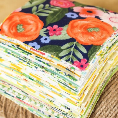 100 Charm Squares Cotton Yellow Floral Quilting Fabric Scraps Sewing Crafts Diy
