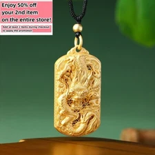 Power Dragon Carved Pendant Necklace Lucky Charm 18K Gold Plated Dainty Gemstone
