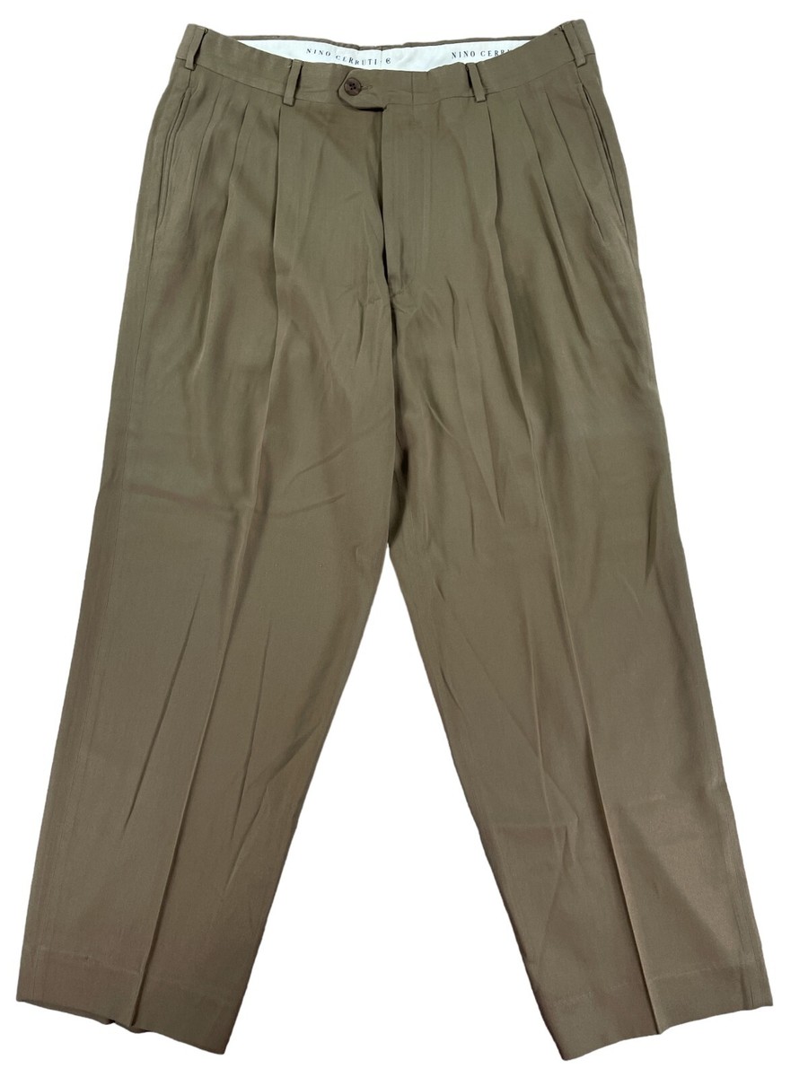 Nino Cerruti Pants Mens 34x27 Tan Brown Pleated Straight