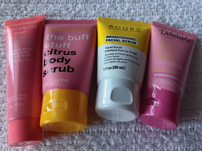 Acure Delectable Anatomicals Peach & Lily Face Body Scrub Travel Size Lot