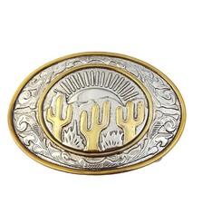 Western Oval Buckle with Cactus Design