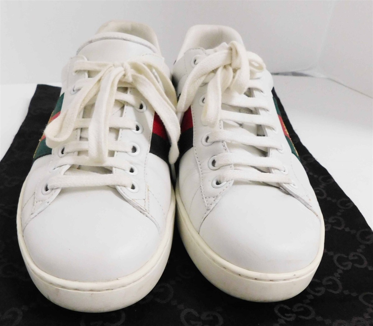 【GUCCI】 white and green leather sneakers （関税送料込） Gucci White/Green Leather and Crocodile Ace Web Sneakers