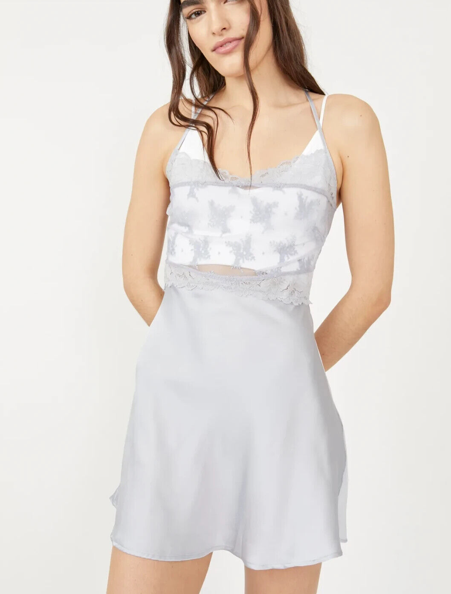 princess polly baby blue dress Free People Ready Now Mini Slip Dress Silver Blue Dress Medium M