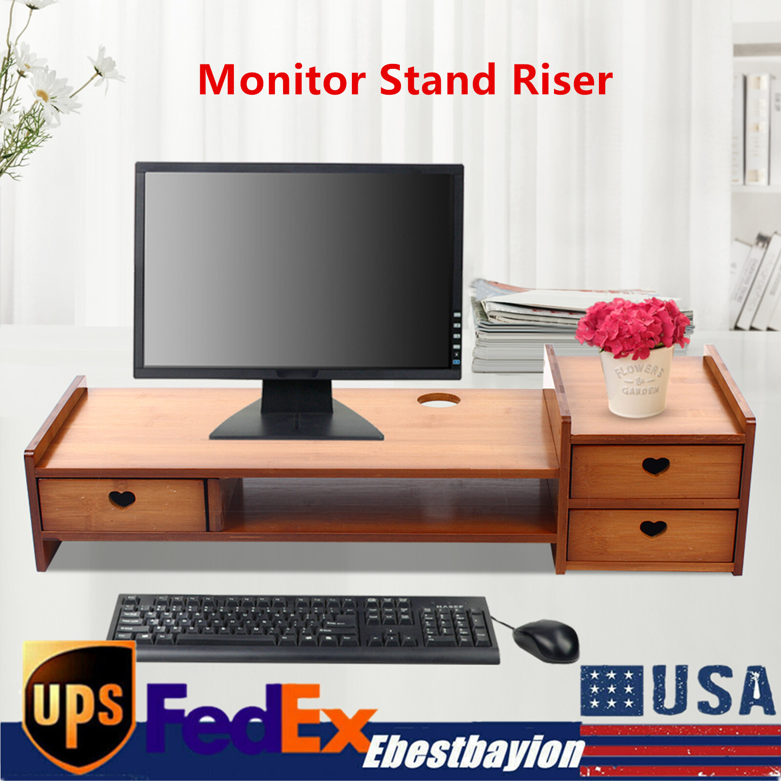 Computer Monitor Heightened Shelf Desk Storage Bracket Keyboard Base Rack