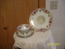 Retro Bavaria Porcelain China 3 Piece Luncheon Tea Set Dotted With Gold Trim