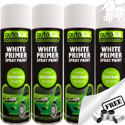4x AUTOTEK WEISSE GRUNDIERUNG Aerosol Sprühfarbe Profi hohe Deckkraft + G + CP