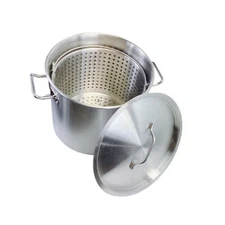 Stainless Steel Stock Pot w/Steamer Basket for Boiling and Steaming (32 Quart) 