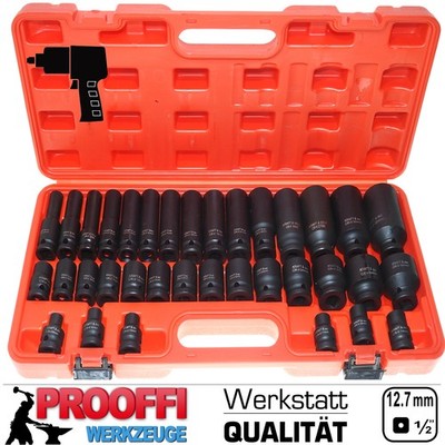 35-tlg Kraft Stecknuss Schlagschrauber Steckschlüssel 1/2'' Nuss Satz 8mm - 32mm