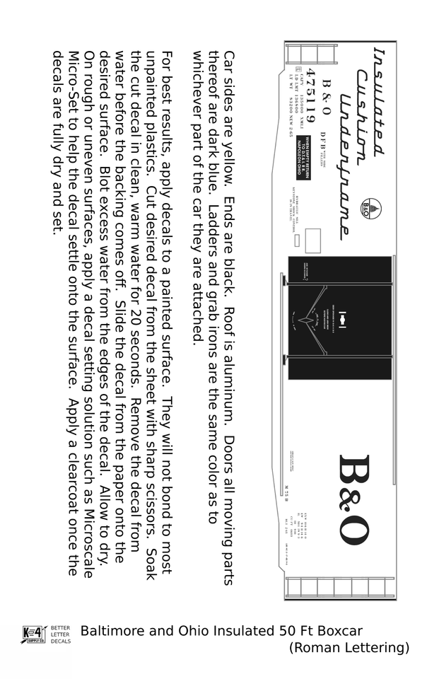 K4 N Scale Decals Baltimore and Ohio B&O Insulated Boxcar Blue Roman ...