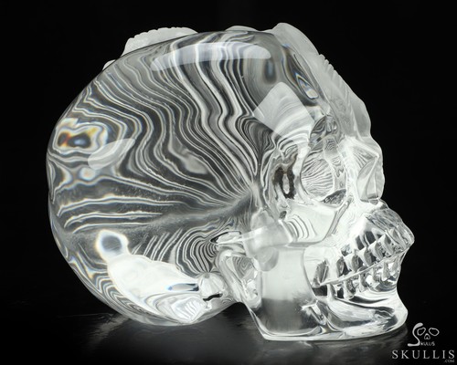 5.1" K9 Crystal Hand Carved Crystal Skull and Flower Fine Art Sculpture - Picture 4 of 9