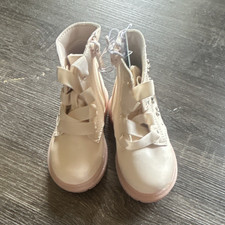 Girls White/Pink Lace-Up Ankle Bootie Studded...