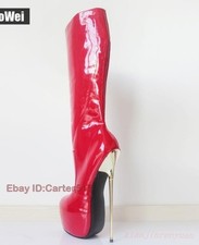 Women 22cm Super High Heel Zip Stilettos Chic Fetish Platform Knee High Boots