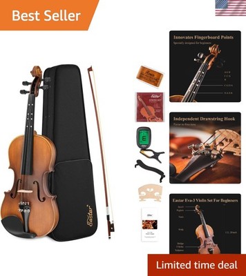 1/2 Violin Set Half Size Fiddle EVA-3 Matte for Beginners with Hard Case, Ros...