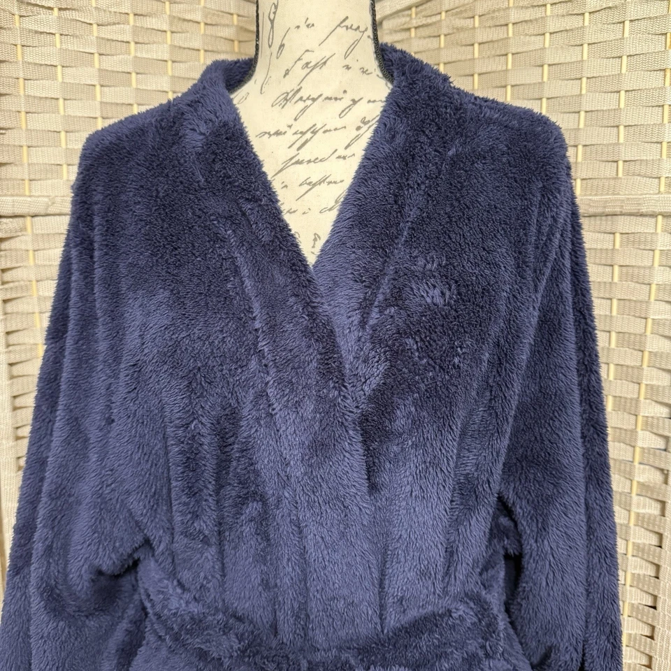 Bata Sleep by Cacique Sherpa Midi Talla 22/24 Azul Marino Cinturón Felpa Difusa NUEVA Foto 4 de 4