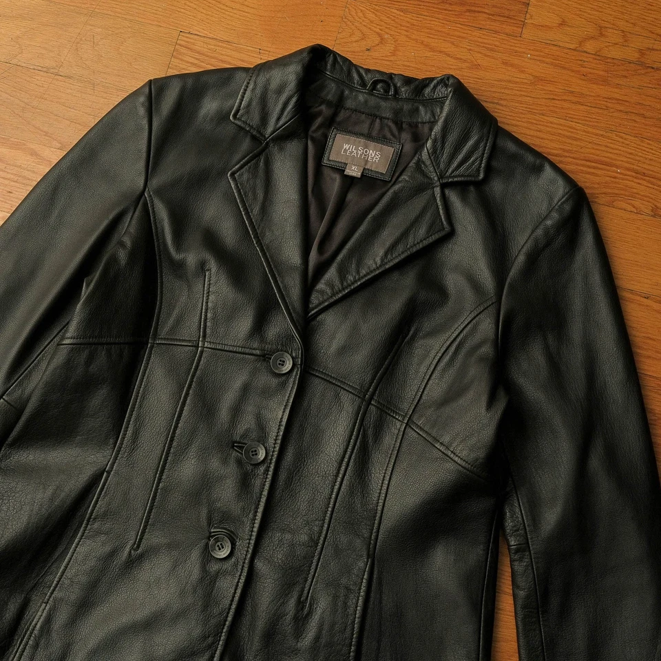 Chaqueta Blazer Wilsons Cuero Negra Mujer XL Botón Frontal A Medida Clásica Otoño Foto 2 de 4