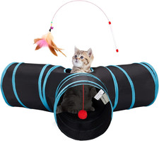 Cat Tunnel Tube Toys Collapsible 3 Way Indoor Play Peek Holes Hanging Ball