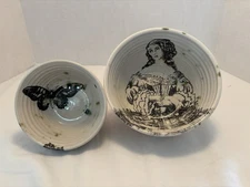 1 Woman & Butterfly Black Transfer Pattern Ceramic Bowls-Glazed