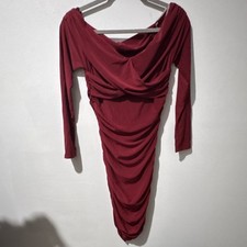 Fashion Nova Burgundy Ruched Off Shoulder Long Sleeve Bodycon Dress Size L