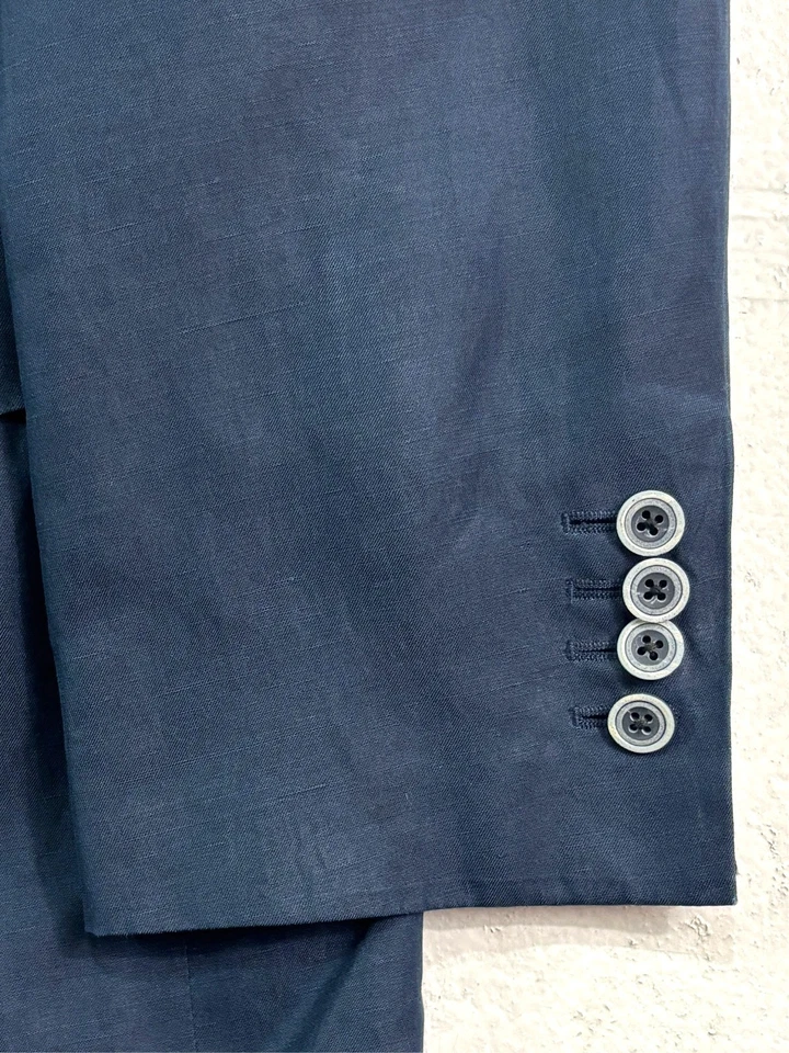 Blazer Chaqueta Samuelsohn 48L Azul Marino Lino Seda Traje Deportivo Abrigo Cirujano Puños Foto 2 de 4