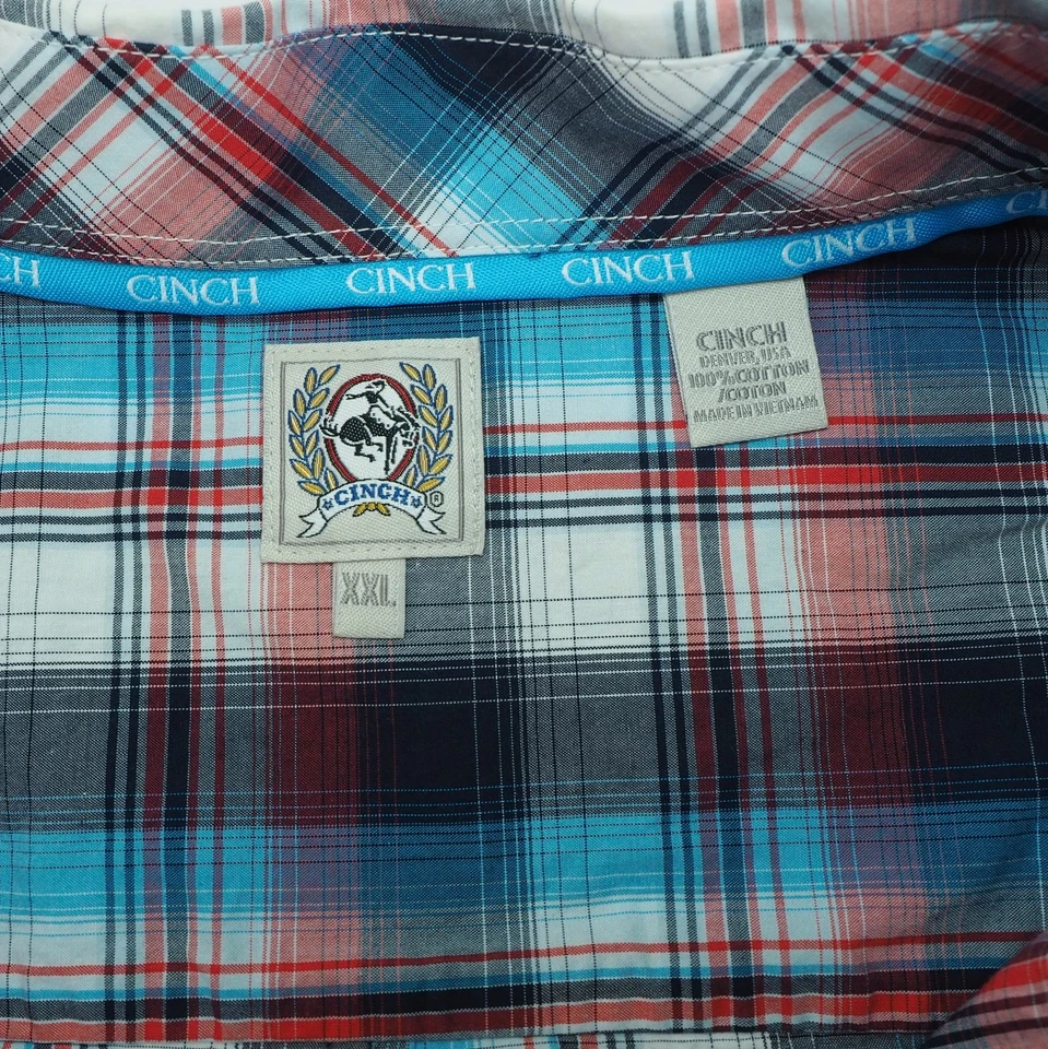 Camisa masculina cinch botão para baixo 2XL XXL azul xadrez listrada algodão caubói ocidental - Imagem 4 de 4