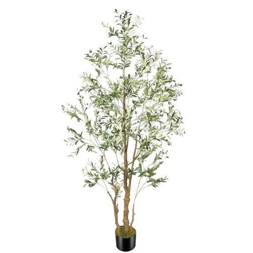 8.2ft Artificial Olive Tree in Plastic Nursery Pot Faux Silk 96in Tall