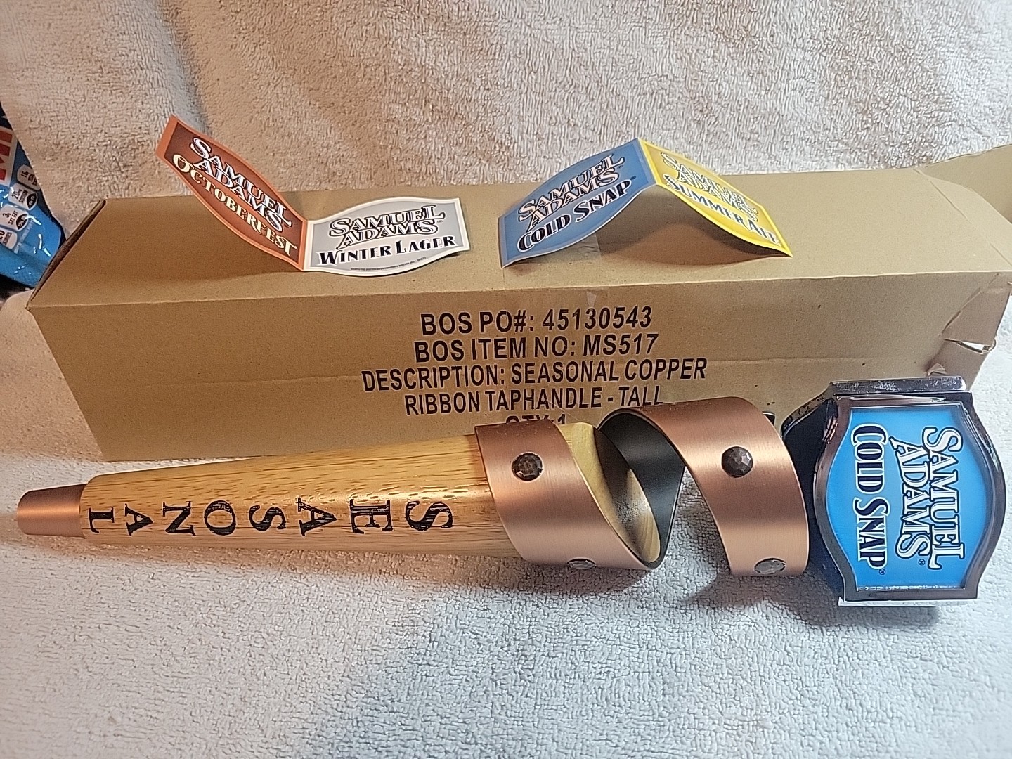 SAMUEL ADAMS - SEASONAL ROTATING BEER TAP HANDLE - Tall 13.5" Copper Ribbon NEW