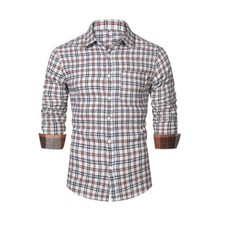 Mens Plaid Flannel Shirt Long Sleeve Button Down Casual Shirt Red/Blue Large