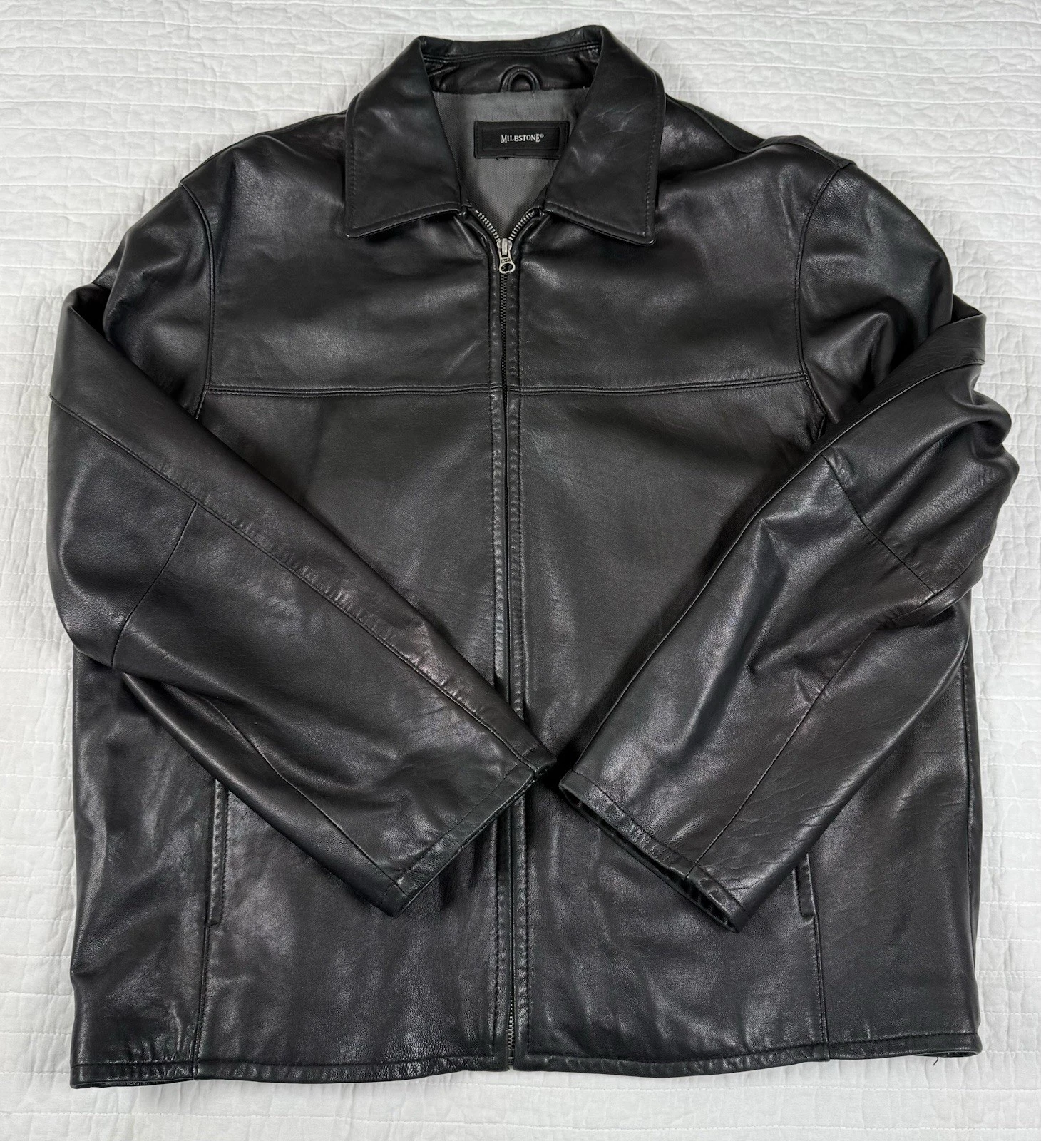 Milestone Kelly Mens XL Black Genuine Leather Jacket Full Zip Classic image 3