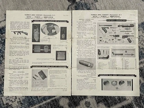 WW2 WWII US Army Military Document - Numrich Arms NY Gun Part Flyers 1945