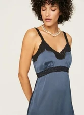 LoveShackFancy JOSETTE Silk Lace Boudoir Slip Dress Midnight Blue Sz 0