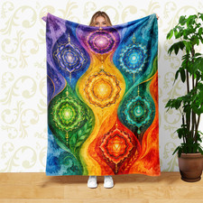 Seven Color Lotus Mandala Watercolor Coral Fleece Blanket Seven Color Lotus Mandala Watercolor Coral Fleece Blanket