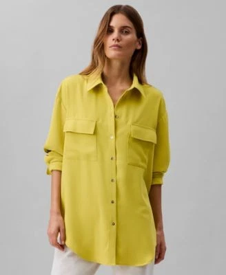 Calvin Klein Womens Crepe Relaxed Button-F 198294301818 S RT $79.0