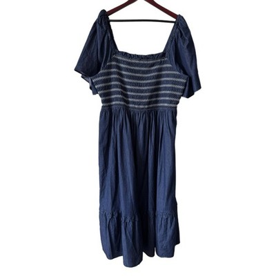 Draper James Dress Denim Smocked Ruffle Sz 2X