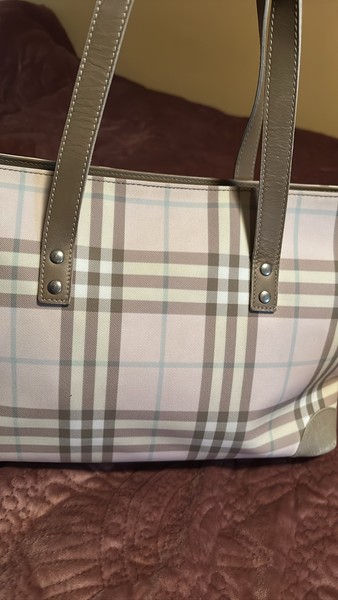 BURBERRY Nova Check Tote Pink Canvas Leather Shoulder Bag Y2K