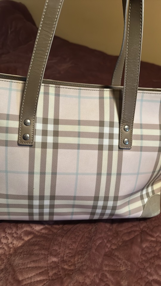BURBERRY Nova Check Tote Pink Canvas Leather Shoulder Bag Y2K