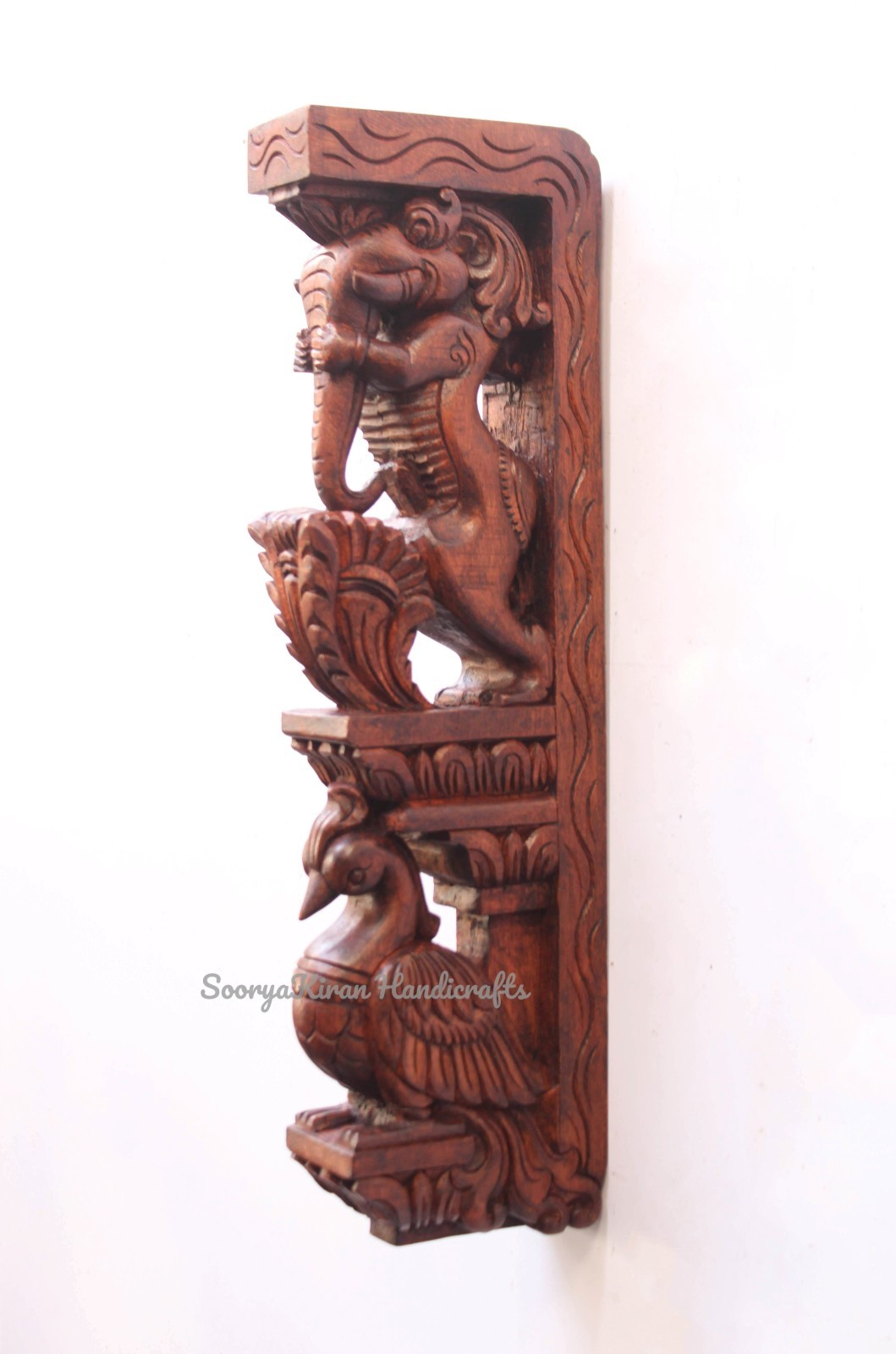 Wooden Wall Bracket Yali Statue Corbel Pair Entry Way Door Temple Wall Decor Art